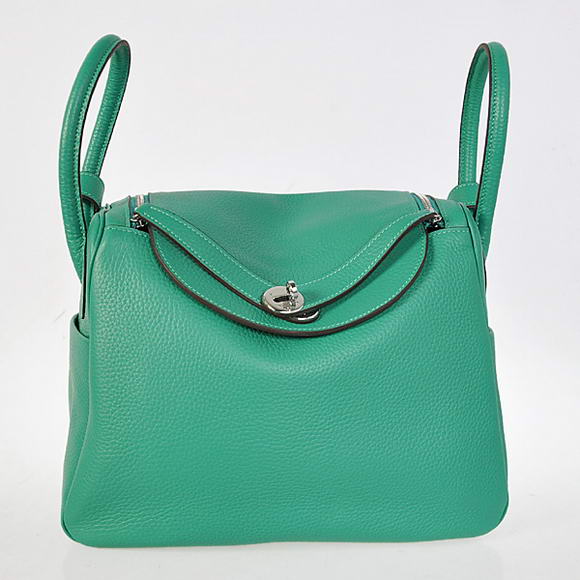 High Quality Replica Hermes Lindy 30CM Havanne Handbags 1057 Green Leather Silver Hardware - Click Image to Close